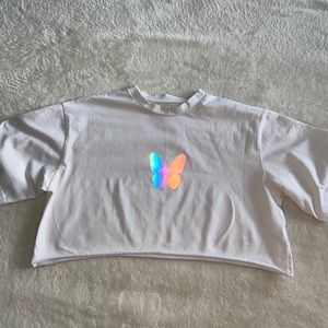 White Butterfly Holographic Tshirt Size Small